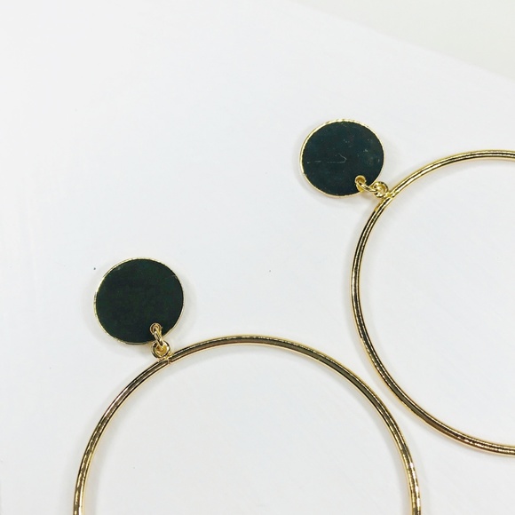 Gold Circle Drop Hoops - Picture 3 of 5